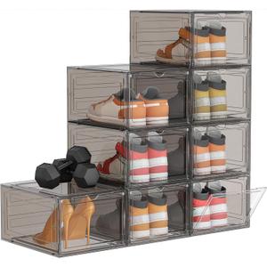 HOMIDEC Shoe Storage, 8 Pack Shoe Organizer Hard Plastic Shoe Box, Shoe Boxes Clear Plastic Stackable, Shoe Boxes with Lids for Size 13