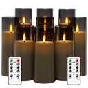 kakoya Flickering Flameless Candles Battery Operated with Remote and 2/4/6/8 H Timer Plexiglass Led Pillar Candles Pack of 9 (D2.3 xH 6" 7" 8") with Realistic Moving Wick Candles for Home Decor(Grey)