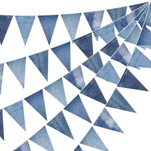 HESTYA 5 Pack 49 Ft Denim Pennant Banner, Blue Jean Theme Triangle Garland, Cowboy Western Party Decorations, Rustic Farmhouse Bunting for Baby Shower, Birthday, Graduation, Country Festival Supplies