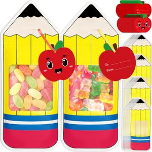 36PCS Back to School Goodie Bags Gifts Bulk: Students Teachers Party Favors, Plastic Candy Snack Pencil Treat Bag with Card, Teacher Appreciation Week, First Day of Classroom Welcome Decorations