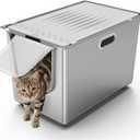 Stainless Steel Litter Box with Lid, Cat Litter Box with Door 14.5'' High Sides, XL Metal Kitty Litter Pan, Pet Toilet with Wheels for Easy Mobility, Anti-Leakage, Non-Sticky, Easy Clean