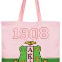Sorority Gifts Tote Bag for Women, Pink Green Canvas Reusable Grocery Bags for Shopping Travel Work Daily Use