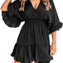 Lightweight Casual Mini Dress with V Neck Ruffled High Waist Floral Design S