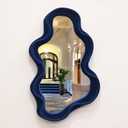 Irregular Wall Mirror Living Room Decor, Decorative Wavy Funky Mirrors with Flocking Touch, Modern Asymmetrical Mirror for Hallway Entryway Staircase Bathroom Bedroom (Dark Blue) (16x10")