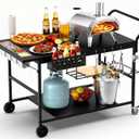 Pizza Oven Table with Topping Station, Outdoor Pizza Oven Cart, Grill Cart Table for Blackstone Griddle, Pizza Prep Station with Storage & Seasoning Tray, for Ninja, Cuisinart, Gozney