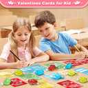 WEMEMORN Valentines Day Gifts Cards for Kids, 24 Pack Double Heart Squeeze Balls with Greeting Cards for Kids Classroom Exchange Prizes, Stretchy Toy Balls Bulk Gift, Squ