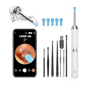 Ear Wax Removal, Ear Cleaner with Camera and Light, Ear Wax Removal Kit with 1296P Otoscope, Ear Cleaning Tool with 6 Ear Spoon, Ear Camera for iPhone & Android Phones,White