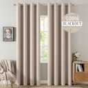 MIULEE 100% Blackout Linen Textured Curtains for Bedroom Solid Thermal Insulated Natural Beige Grommet Room Darkening Curtains & Drapes Luxury Decor for Living Room Nursery 52 x 84 Inch (2 Panels)