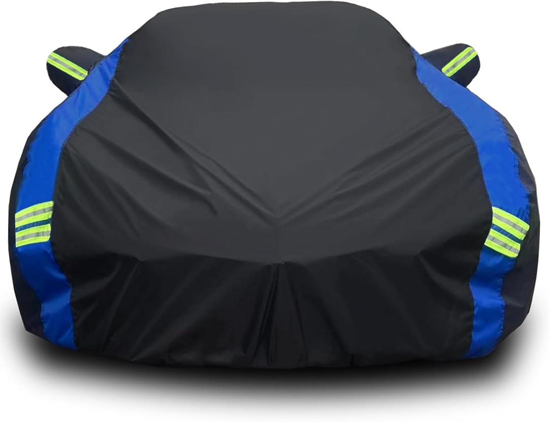 Avecrew for Chevrolet Corvette C3 Car Cover Waterproof All Weather for Automobiles, Outdoor Full Exterior Covers Fit 1968-1982 Corvette C3 with Windproof Strap and Driver Door Zipper (Black-Blue)