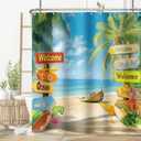 Tropical Beach Shower Curtain for Bathroom Palm Trees Coastal Nautical Seaside Ocean Shower Curtain Fabric Waterproof with 12 Hooks 72 x 72 Inch