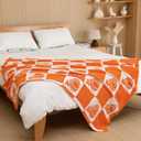 Buryeah Thanksgiving Pumpkin Knit Throw Blanket, 50 x 60 Inch Orange and White Reversible Pumpkin Knitted Throw Blanket, Cozy Lightweight Soft Fall Autumn Gift for Couch Sofa Bed Travel