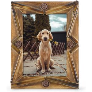 5x7 Farmhouse Picture Frame for Friend Dog Wedding Photos, Rustic Bamboo Frames with Stand, Horizontal or Vertical Display, 5 by 7 Decorative Photo Frame for Living Room Bedroom Decoration Unique Gift (Star)