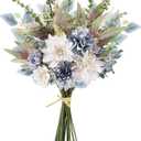 Fake Artificial Flowers Bouquet for Decoration, Silk Floral Arrangements Faux Flowers Plant Wedding Bride Bouquets Tables Centerpieces for Rustic Home Decor Indoor Vase Floral Table Decor (Blue White)