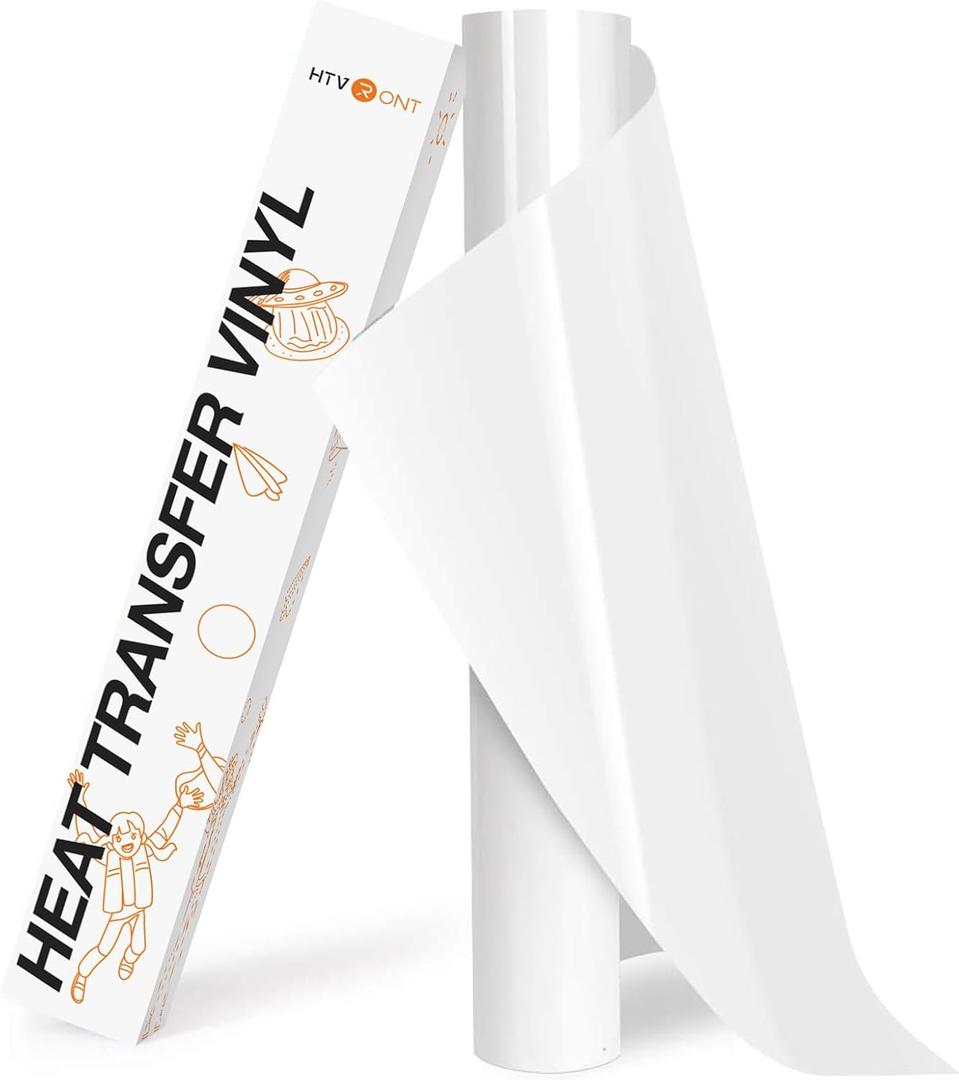 HTVRONT HTV Roll Heat Transfer Vinyl - 12" x 8ft White HTV Vinyl for Shirts, Iron on Vinyl for All Cutting Machine - Easy to Cut & Weed for Heat Transfer Design (White)