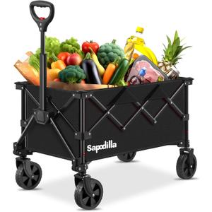 Collapsible Foldable Wagons with Wheels, Lightweight Wagon Cart with Large Capacity for Grocery,Gardening,Camping,Shopping,Black