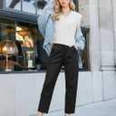 Eddoyee Harem Pants for Women, High Waisted Elastic Cropped Pants Ankle Length with Cargo Seam Layered Design (Black, S)