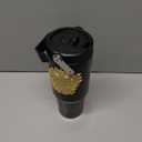 Juicy Couture 30oz Flip Flow Stainless Steel Tumbler With Flip Straw and Carry Handle, Black 3D Gold Logo