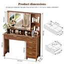Arulvmrn 43.3'' Vanity Desk with Mirror and Lights, with Glass Tabletop, with 5 Drawers & Shelves,Makeup Vanity Set for Bedroom, Walnut
