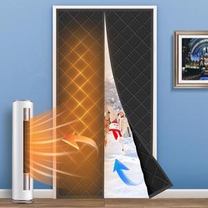 LIAMST Magnetic Thermal Insulated Door Curtain, Fits Door Size 36" x 82", Center Opening, Durable Oxford Cloth & Thicken Polyester Fiber, Weighted Bottom, BBB01 (Black)