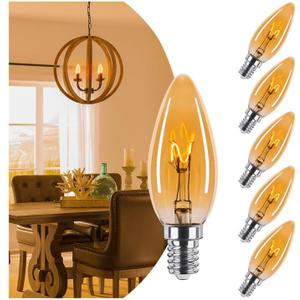 25 Watt Candelabra Bulbs, Dimmable E12 Chandelier Bulb, Ultra-Fine Filament Candelabra LED Bulbs 2W Equal 25W Vintage Amber Light Bulbs 2000K Soft Warm, 6 Pack