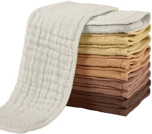 Yoofoss Muslin Burp Cloths for Baby 10 Pack 100% Organic Cotton Baby Washcloths for Boys Girls Large 20''X10'' Super Soft and Absorbent Gradient Brown