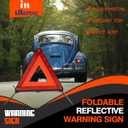 Warning Safety Triangle Kit, Emergency Roadside Warning Reflective Triangle 2 Packs with 1 LED Road Flare Light, Foldable with Storage Case for Roadside Breakdowns Emergencies