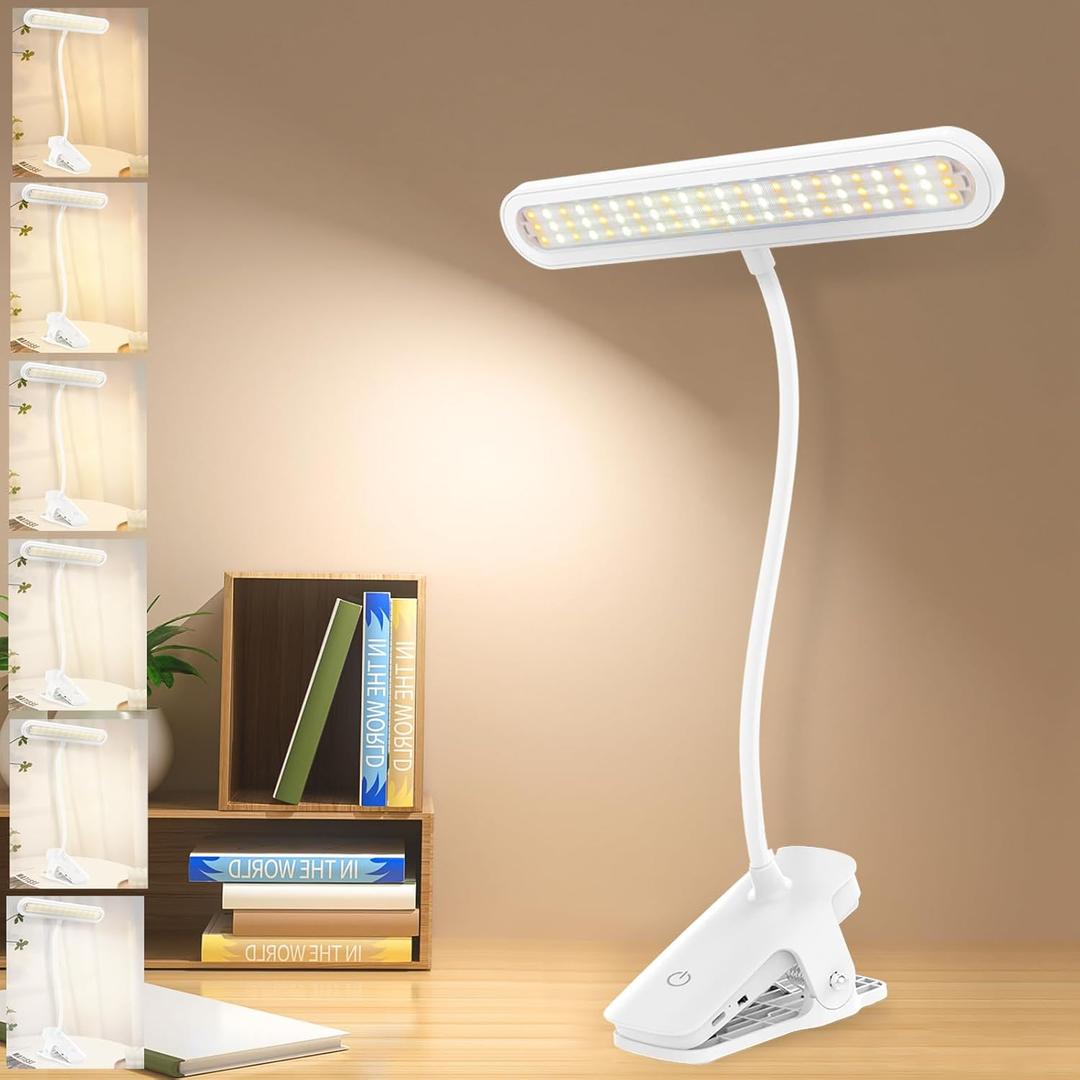 deaunbr Clip on Light, Reading Lights for Books in Bed, Eye Caring 66 LEDs Book Lights, 4 Brightness & Multiple Color Temperatures LED Desk Lamp Rechargeable Night Lamps for Home, Office and Dorm