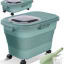 Collapsible Dog Food Storage Container with Lids, Airtight 30 35 Lbs Rice Cereal Flour Sugar Containers Dispenser, Sealable 20 25 Lbs Dog Pet Cat Bird Seed Kitchen Holder Bin Bucket with Rolling Wheel (Green)