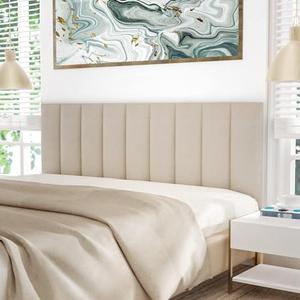 Tbfit Upholstered Wall Mounted Headboard, Soundproof Peel and Stick Headboards for Full Bed, Tufted Floating Dorm Bed Headboard, Pack of 6 Panels Sized 10” x 24”, Beige