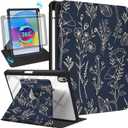 Uppuppy for iPad mini 7/6 Case - for iPad mini 6th/7th Generation Cases Women Cute Folio Cover Pencil Holder Girls Girly Floral Aesthetic Pretty Rotating Stand for Apple Mini 6/A17 Pro Case 8.3 Inch