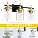 Bathroom Vanity Light,Modern Wall Sconce with Clear Glass Shade,Black & Gold Bathroom Light Fixtures Over Mirror for Bedroom Living Room Hallway Kitchen,E26 Socket (Bulb Excluded) (3 Lights), 22-inch