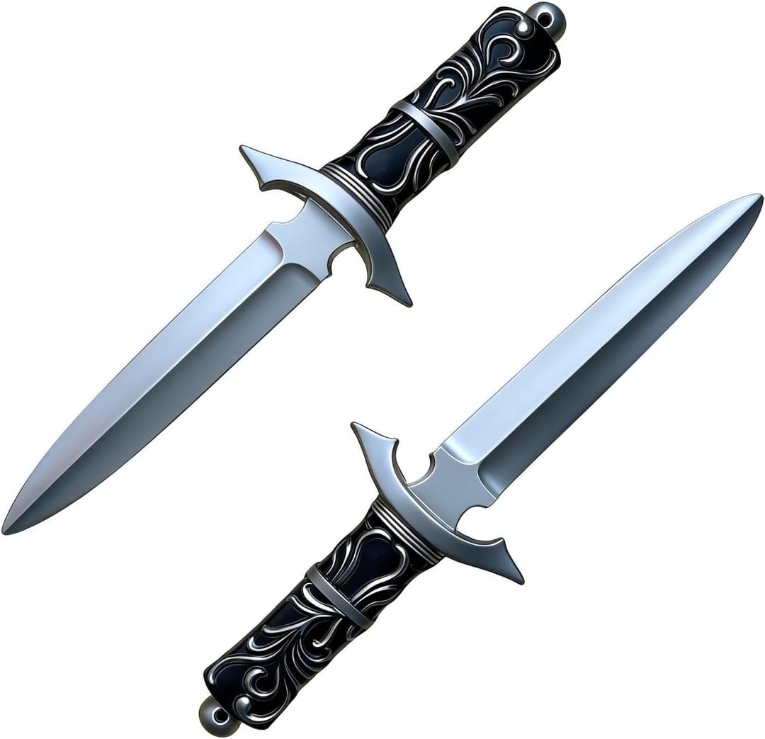 Realistic Fake Sword Foam Knife, 15" Fake Dagger Knife Prop,Medieval Knight Weapons for LARP Costume Halloween (Black)