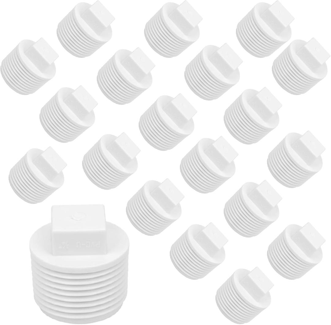 20 Pack 3/4" PVC SCH40 Male Threaded Pipe End Cap Adaptor - PVC Cleanout Plug