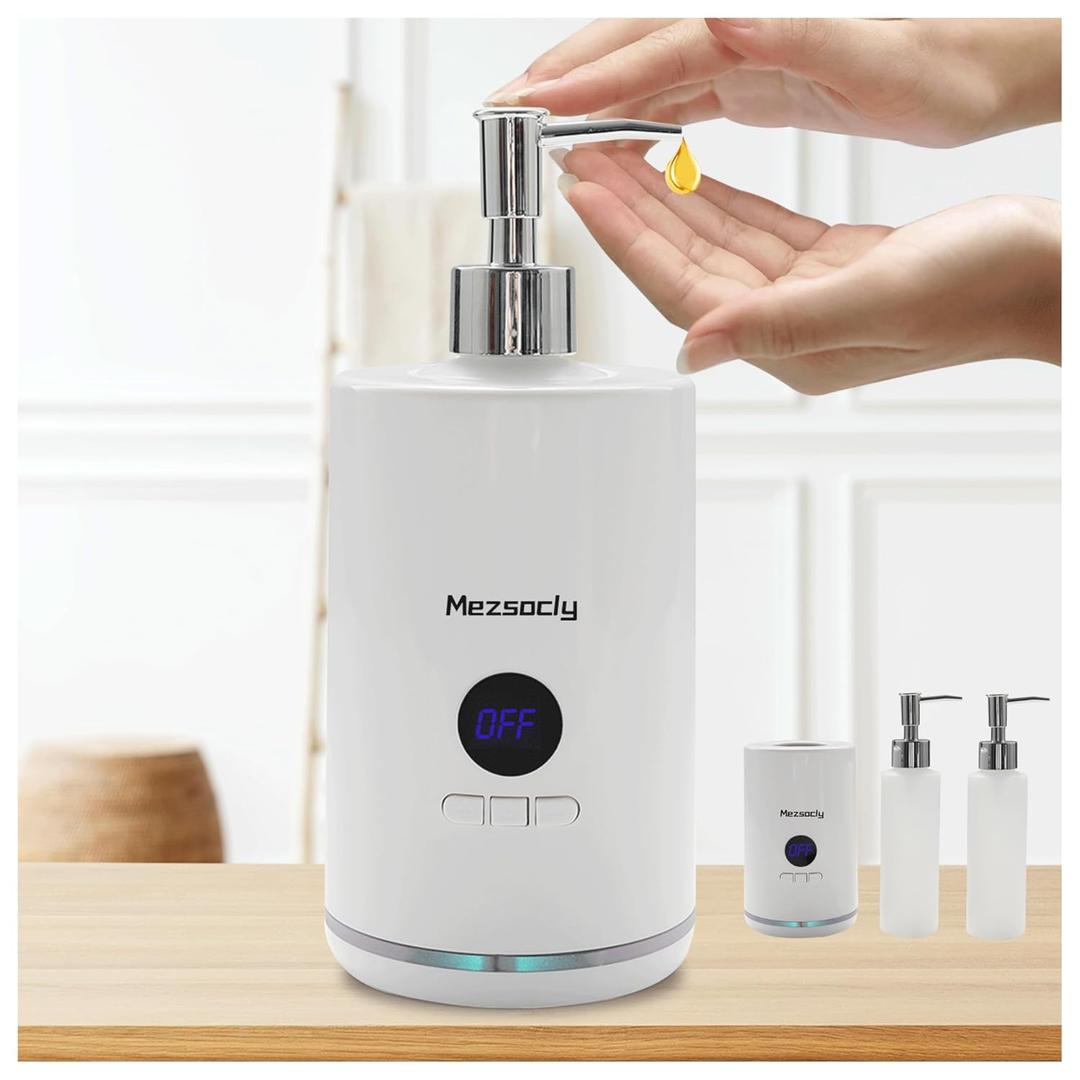 Oil Warmer for Massage, Mezsocly massage oil warmer for scented oil, Oil Warmer, Body Oils Heater for Spa, Salon and Barber Shops, with 2 Oil Bottle Dispensers, Constant Temperature, White (Ceramic White)