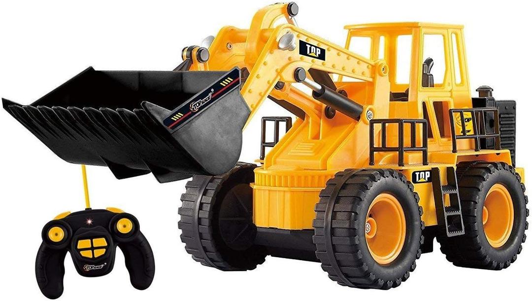 Top Race TR-113 5 Channel Full Functional Remote Control Tractor Toy Front Loader - 14 x 6 x 8 inch Electric RC Remote Control Construction Toy Tractors with Lights and Sounds