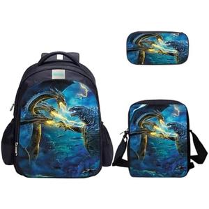 MATMO Monster Dragon Backpack and Lunch Bag Set for Boys, School Backpacks Shoulder Bag Pencil Case (Monster Dragon Backpack Set 13)