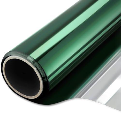 WPCTEV Window Film One Way Mirror Vinyl Daytime Privacy Static Non-Adhesive Decorative Heat Control Anti UV Window Tint for Home and Office Green Silver 6 Mil 29.5 Inch