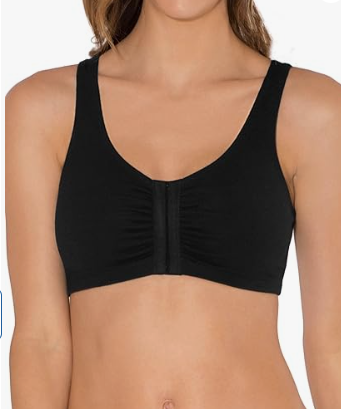 Fruit of the Loom Women's Front Close Sports Bra - Cotton Blend, Easy Fit & Built-Up Support, 36, Black Sport Top Bra