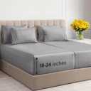 Extra Deep Split King Sheet Set - 7 Piece Breathable & Cooling Sheets - Hotel Luxury Bedding Set 18-24 Inch Extra Deep Pockets - Easy Fit, Soft, Wrinkle Free & Comfy - Heathered Grey, Split King Size