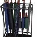 15 Slot Umbrella Stand with 8 Hooks – Heavy Duty Metal Indoor Umbrella Rack Holder with Removable Drip Tray – Large Commercial Entryway Organizer for Office, Lobby or Home