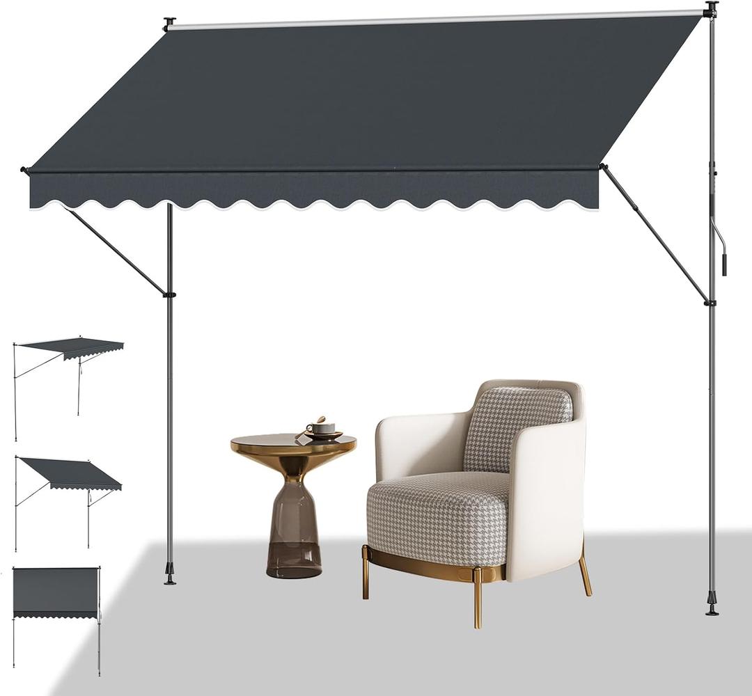 Manual Retractable Awning, Outdoor Sunshade,118inch Gray, 118×55×118inch