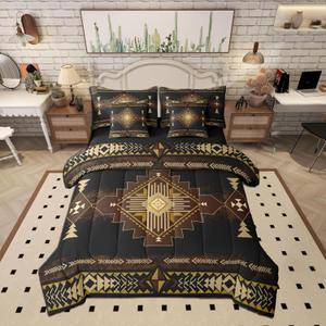 Castle Fairy Southwest Boho Kids 7 Pieces Comforter Set Queen Size,Vintage Native American Tribal Aztec Reversible Quilt Set,Abstract Black Brown Bedding Set with Comforter,Sheet,Pillowcase