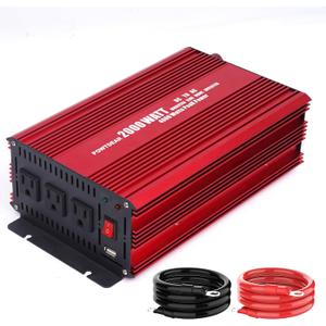 Power Inverter 2000 Watt, Modified Sine Wave Power Converter 2000W DC 12V to 110V AC Car Inverter with 2.4A USB Ports 3 AC Outlets Red