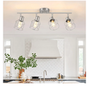 4-Light Kitchen Lighting Fixtures, Adjustable Multi-Directional Brushed Nickel Track Ceiling Light, Semi Flush Mount Ceiling Spotlight with Wire Cages for Living Room, Bedroom, Hallway
