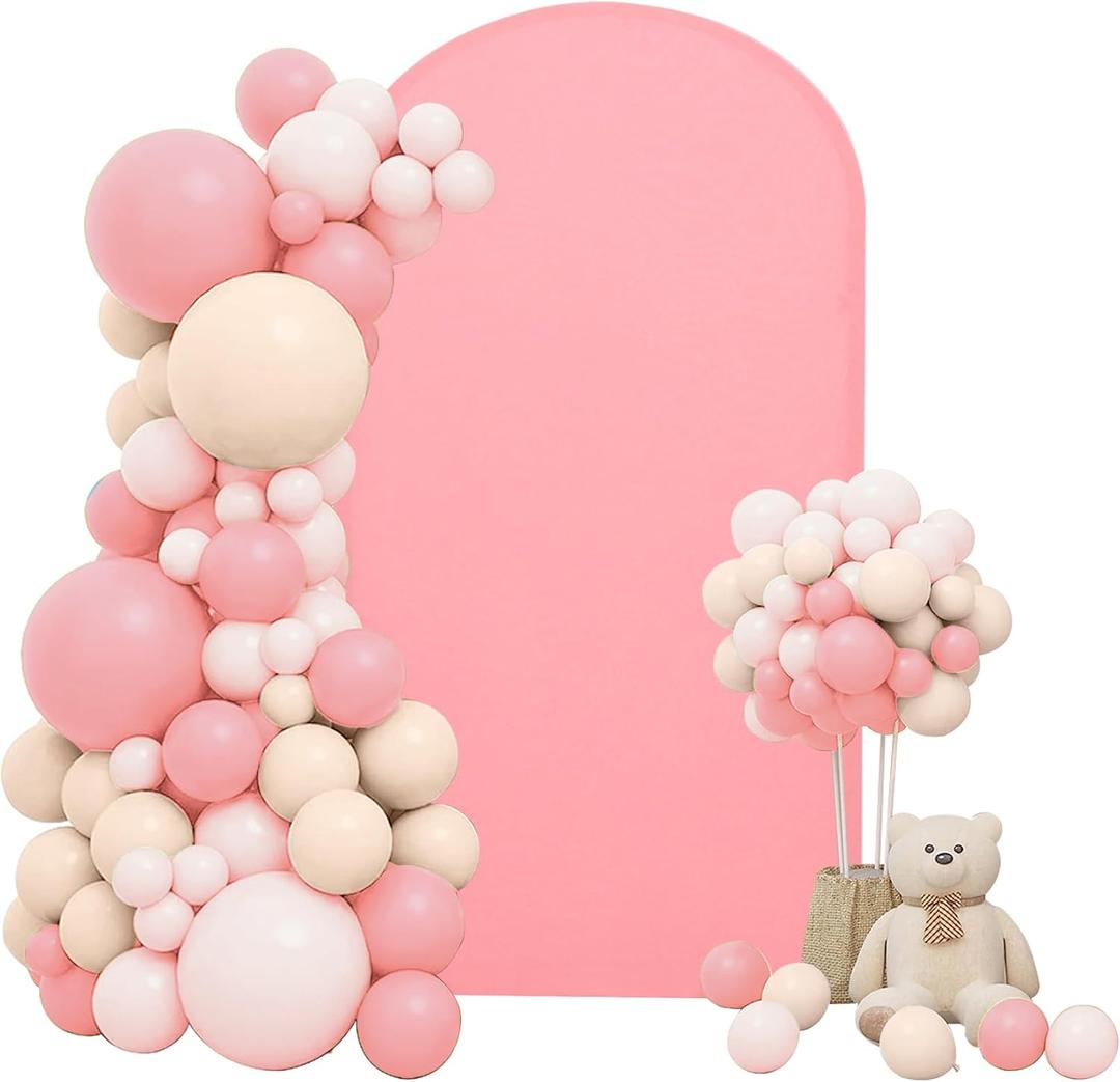 Wedding Arch Cover 6.6FT Stretchy Fitted Arch Cover Round Top Stand Covers Double-Side Chiara Cover Backdrop Cover for Wedding Birthday Party Ceremony Baby Shower Decoration(Dusty Rose)