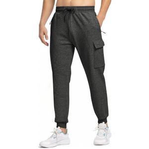 Rdruko Men's Fleece Joggers Pants Winter Warm Sweatpants with Zipper Pockets Athletic Running Gym Workout (Gray, L)