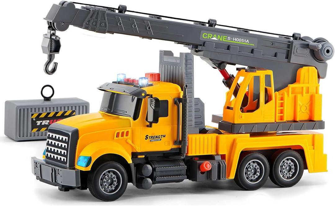LerBao Large Crane Truck Toys for 3 4 5 6 7 8 Year Old Boys, Truck with Loading Crane,Lights and Sounds Vehicles Toy for Kids Childs Toddlers Christmas Birthday Gift