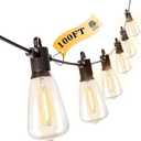 Kawaya Outdoor String Lights 100 FT LED Patio Light - 50+2 Shatterproof Vintage Edison Bulbs - 2700K Dimmable IP65 Waterproof Outside Hanging Lighting for Yard Porch Deck Balcony Bistro Cafe Party