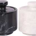 Marble Hives Marble Salt Cellar With Lid- Pack Of 2 Marble Salt And Pepper Bowls- Salt Holder With Lid To Put Salt, Paprika, Pepper, And Spice (White & Black, Style 01)
