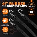 Rubber Bungee Cords with Hooks 10 Pack 41 Inch (62 Max Stretch) Heavy-Duty Black Tie Down Straps for Outdoor, Tarp Covers, Canvas Canopies, Motorcycle, and Cargo - by Xpose Safety